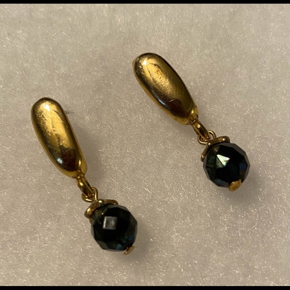 Dangle earrings 925 gold plated w/black discoball - Picture 1 of 1